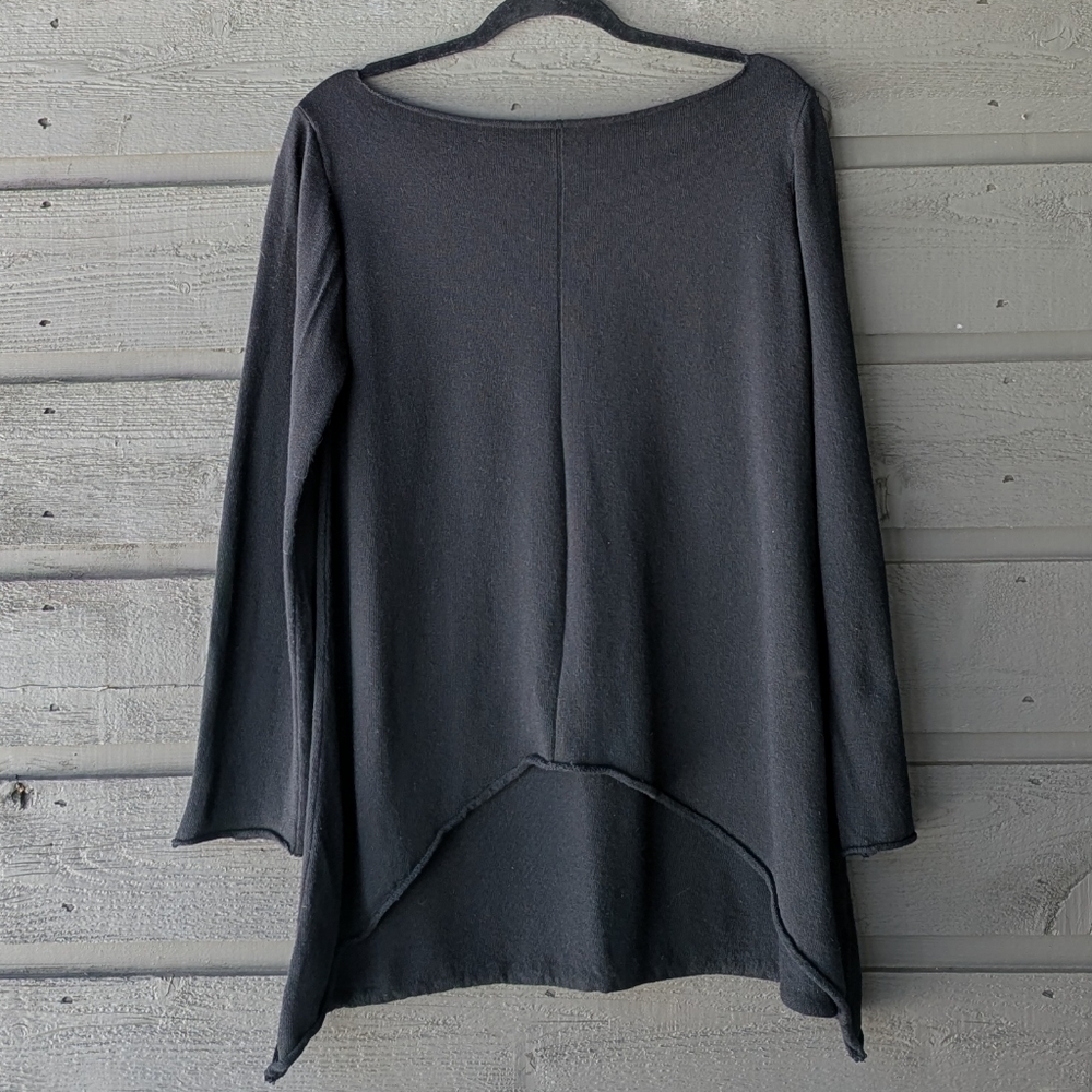 My-D Solid Black Wide Neck Hi-Lo Wool Blend Sweater Made in Italy
